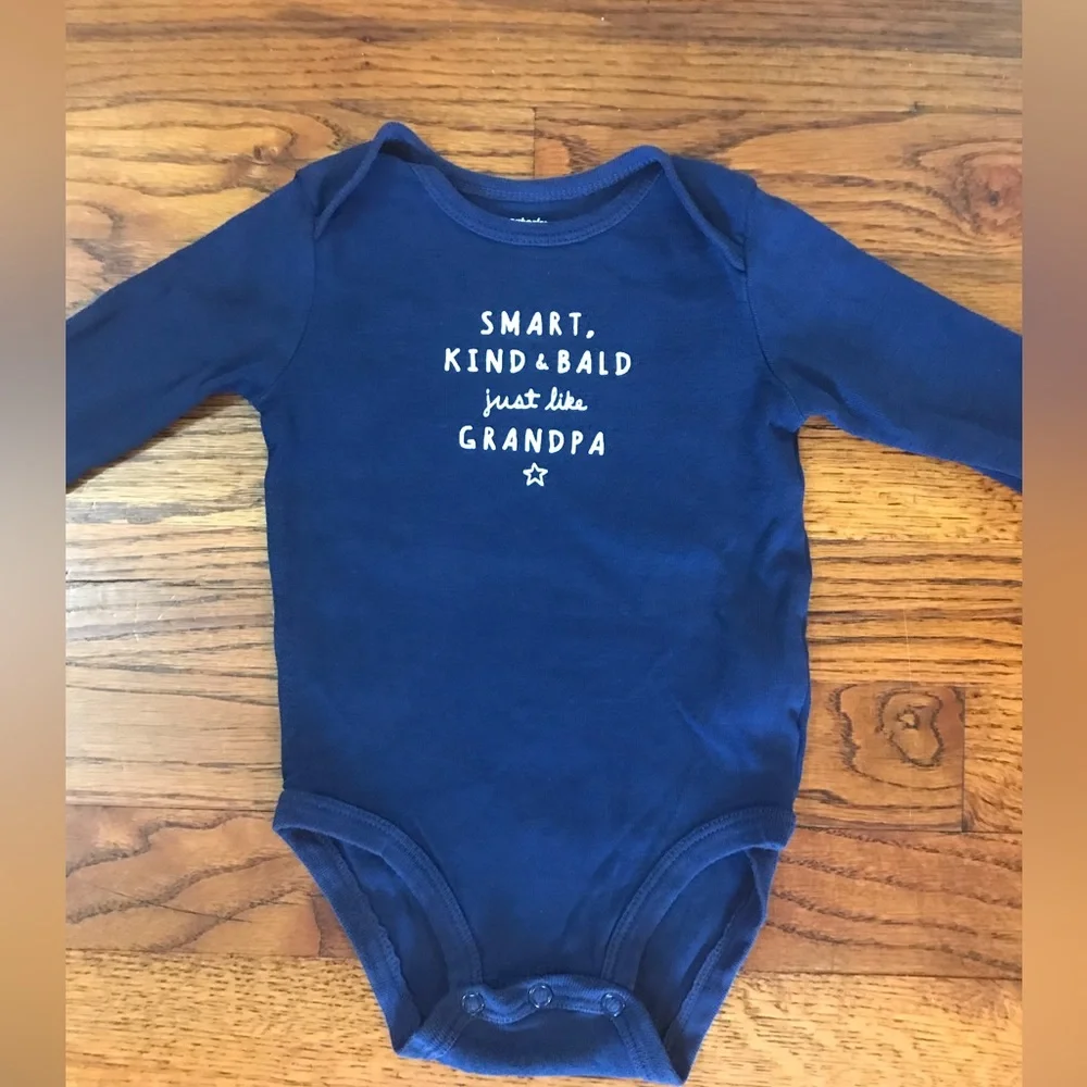 Carter’s Navy Blue Onesie  Smart Kind Bald just like Grandpa  Size 3 - 6 Months